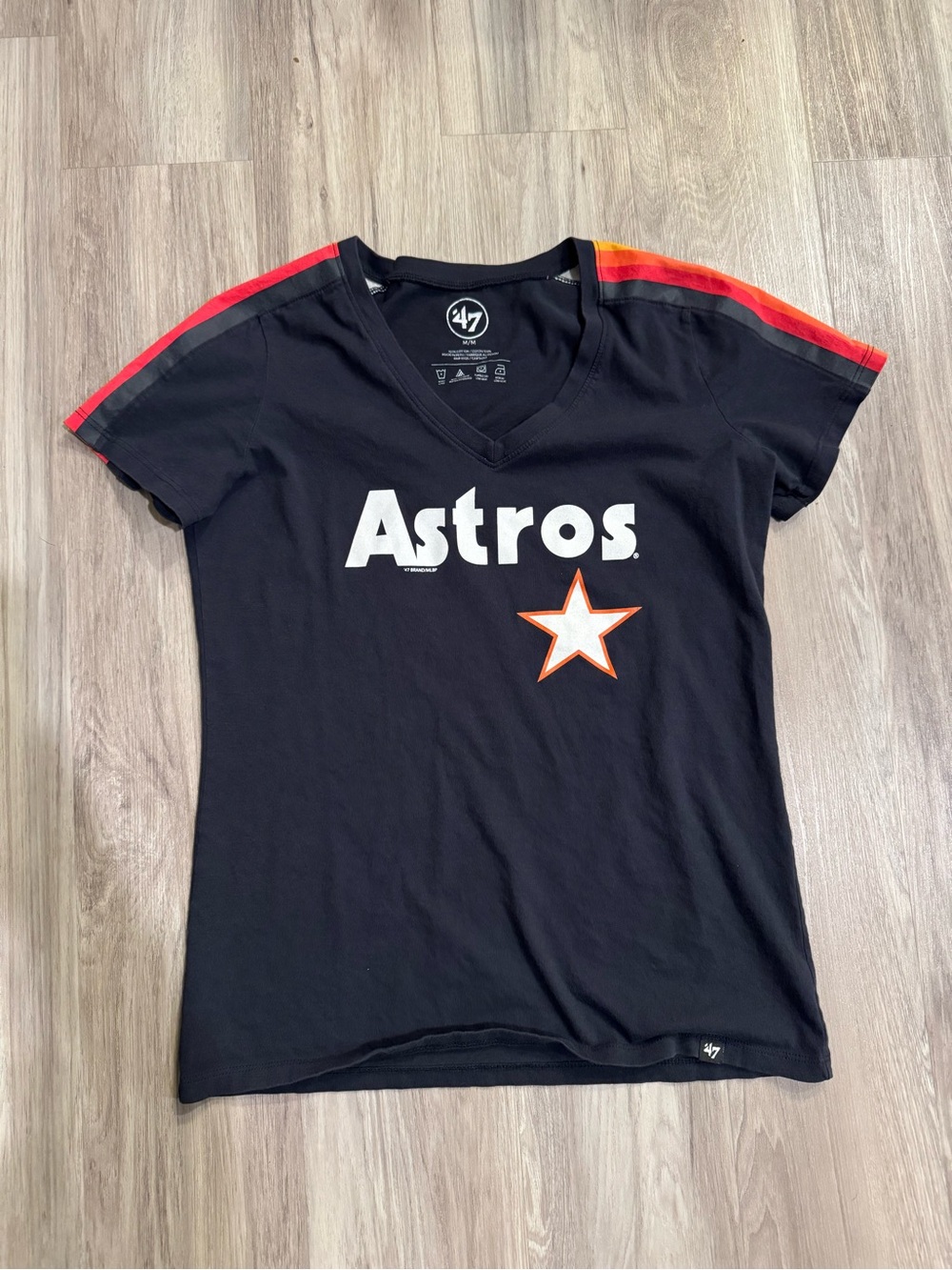 Houston Astros Navy V-Neck Tee with Retro Stripe